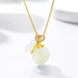 Vintage 925 Silver Natural Jade Bag Necklace Pendant
