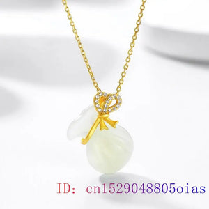 Vintage 925 Silver Natural Jade Bag Necklace Pendant