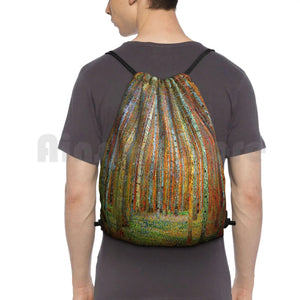 Gustav Klimt Landscape Painting Print Backpack Drawstring Bags Gym Bag