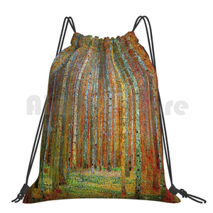 Gustav Klimt Landscape Painting Print Backpack Drawstring Bags Gym Bag