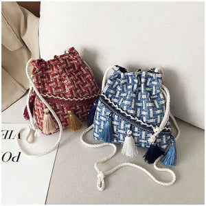 Tassel Cross Body Bucket Bag Small Shoulder Bag for Women