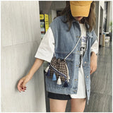 Tassel Cross Body Bucket Bag Small Shoulder Bag for Women