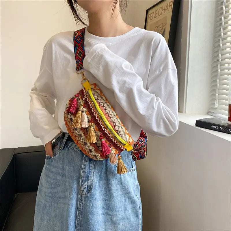 Tassel Ethnic Style Women Waist Packs Fanny Pack with Fringe De