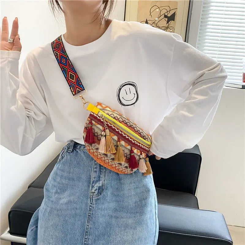 Tassel Ethnic Style Women Waist Packs Fanny Pack with Fringe De