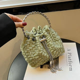 Denim Tassel Bucket Bag for Women