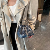 Denim Tassel Bucket Bag for Women