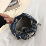 Denim Tassel Bucket Bag for Women