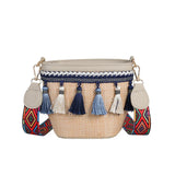 Vintage Straw Handbag with Tassel Ribbon Beach Messenger Bag