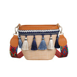 Vintage Straw Handbag with Tassel Ribbon Beach Messenger Bag
