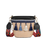Vintage Straw Handbag with Tassel Ribbon Beach Messenger Bag