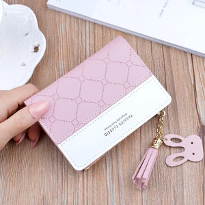 Mini Tassel Leather Wallet for Women Small Purse Female Bag