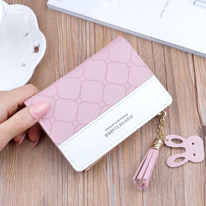 Mini Tassel Leather Wallet for Women Small Purse Female Bag