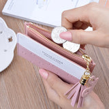 Mini Tassel Leather Wallet for Women Small Purse Female Bag