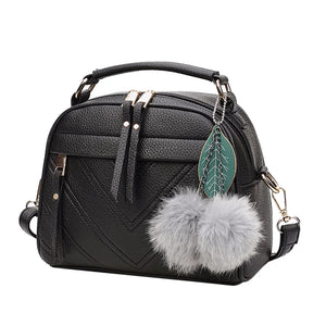 Tassel Messenger Shoulder Bag Women Girl PU Leather Handbag Lady Boston Hairball