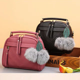 Tassel Messenger Shoulder Bag Women Girl PU Leather Handbag Lady Boston Hairball