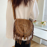 Faux Suede Fringed Shoulder Bag Brown