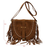 Faux Suede Fringed Shoulder Bag Brown