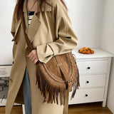 Faux Suede Fringed Shoulder Bag Brown