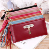 Women's Tassel Wallet High PU Leather Wrist Bag Zipper Purse Solid