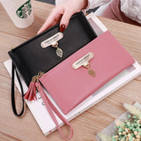 Women's Tassel Wallet High PU Leather Wrist Bag Zipper Purse Solid