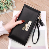 Women's Tassel Wallet High PU Leather Wrist Bag Zipper Purse Solid