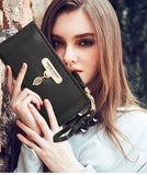 Women's Tassel Wallet High PU Leather Wrist Bag Zipper Purse Solid