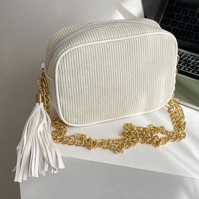 Tassel Crossbody Bag Chain Female Casual Zipper Portable for Weekend Vacation