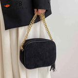Tassel Crossbody Bag for Women Chain Female Commute Bag Striped Zipper