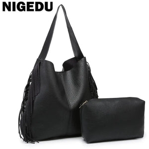 Tassels Bucket Bag Women PU Leather Shoulder Bag Ladies Totes Bolsa