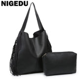 Tassels Bucket Bag Women PU Leather Shoulder Bag Ladies Totes Bolsa
