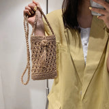 Tassels Straw Rope Messenger Bag for Women Hollow Out Crossbody Phone Purse