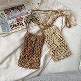 Tassels Straw Rope Messenger Bag for Women Hollow Out Crossbody Phone Purse