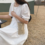 Tassels Straw Rope Messenger Bag for Women Hollow Out Crossbody Phone Purse