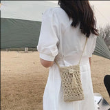 Tassels Straw Rope Messenger Bag for Women Hollow Out Crossbody Phone Purse