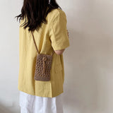 Tassels Straw Rope Messenger Bag for Women Hollow Out Crossbody Phone Purse