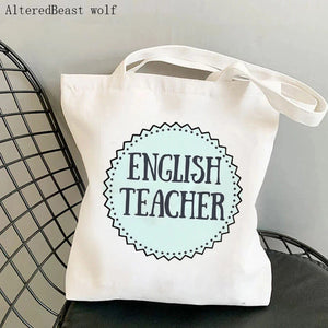 English Teacher Printed Bag Shopping Canvas Shopper Bag Tote Shoulder Lady Bag