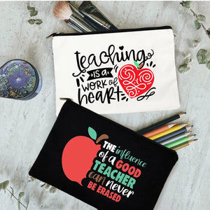 Teaching Is a Work of Heart Print School Stationery Supplies Storage Bags