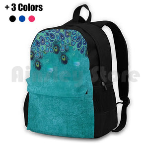 Teal Peacock Paisley Feather Aqua Outdoor Hiking Backpack