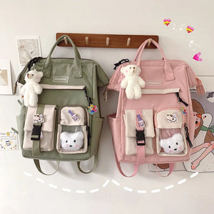 Pastel Teddy Bear Backpack Girl Waterproof Candy Colors High School Bags