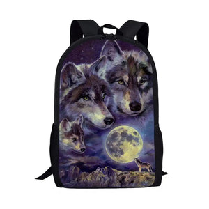 Teen Boys Wolf Print Backpacks Elementary Primary Children School Bookbags