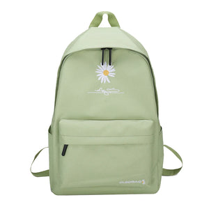 Green Daisy Embroidery Canvas Backpack for Girls