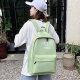 Green Daisy Embroidery Canvas Backpack for Girls