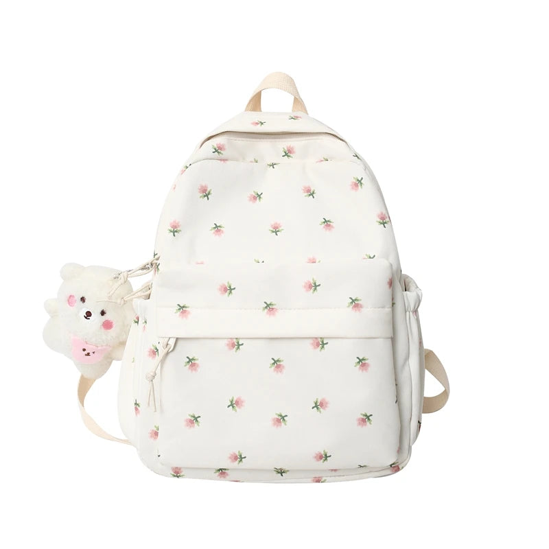 Teen Girls School Backpack Small Floral Print Nylon Travel Bookbag