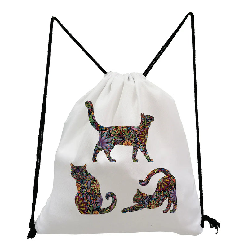 Floral Pet Dog Cat Print Foldable Drawstring Backpack
