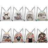 Floral Pet Dog Cat Print Foldable Drawstring Backpack