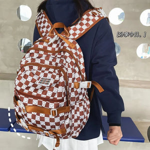 Teen Girls School Backpack Large Capacity Laptop Bag Plaid Daypack