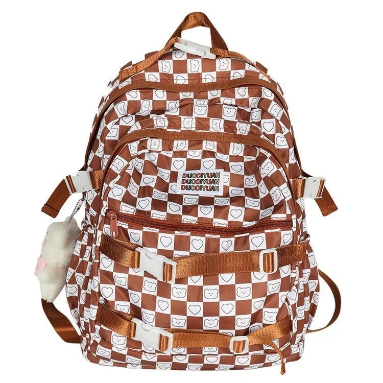 Teen Girls School Backpack Large Capacity Laptop Bag Plaid Daypack
