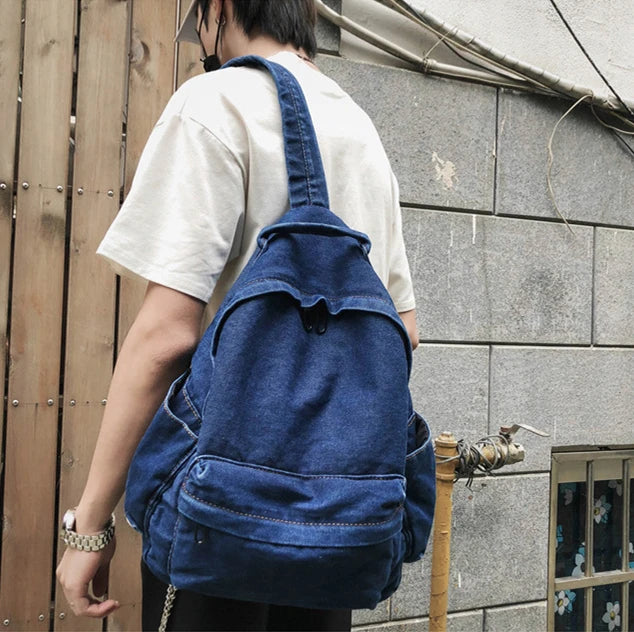 Teenager Denim School Book Backpack Female Retro Jeans Laptop Knapsack