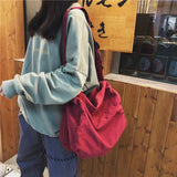 Teenager Ecology Cotton Fabric Side Sling Slouch Bag Youth School Shoulder Bag