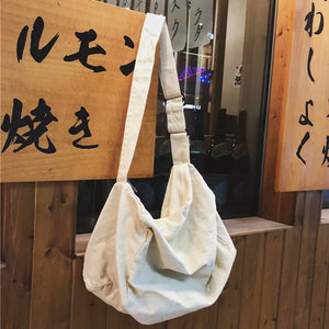 Teenager Ecology Cotton Fabric Side Sling Slouch Bag Youth School Shoulder Bag